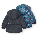 Abrigo reversible niña negro-estampado verde